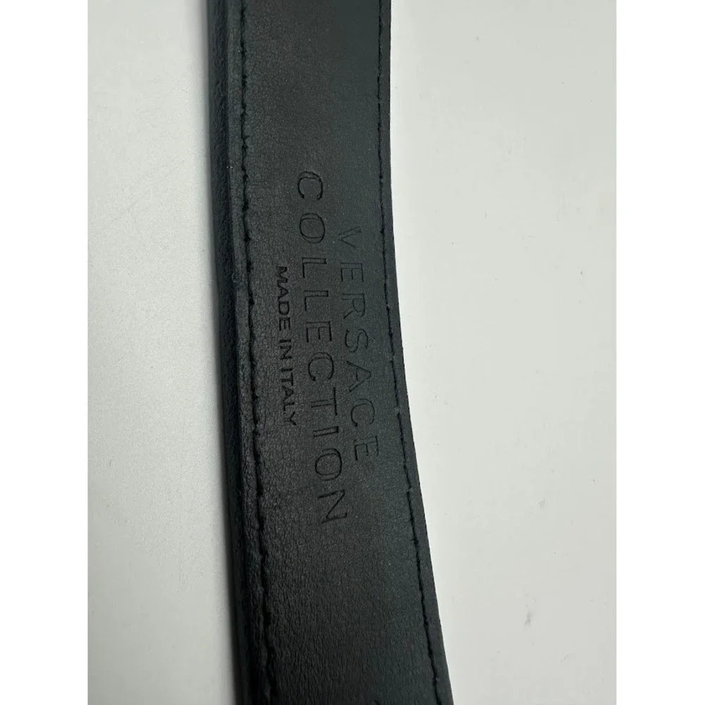Versace Collection Mens Black Leather Belt Gunmetal Buckle Made in Italy Size 38